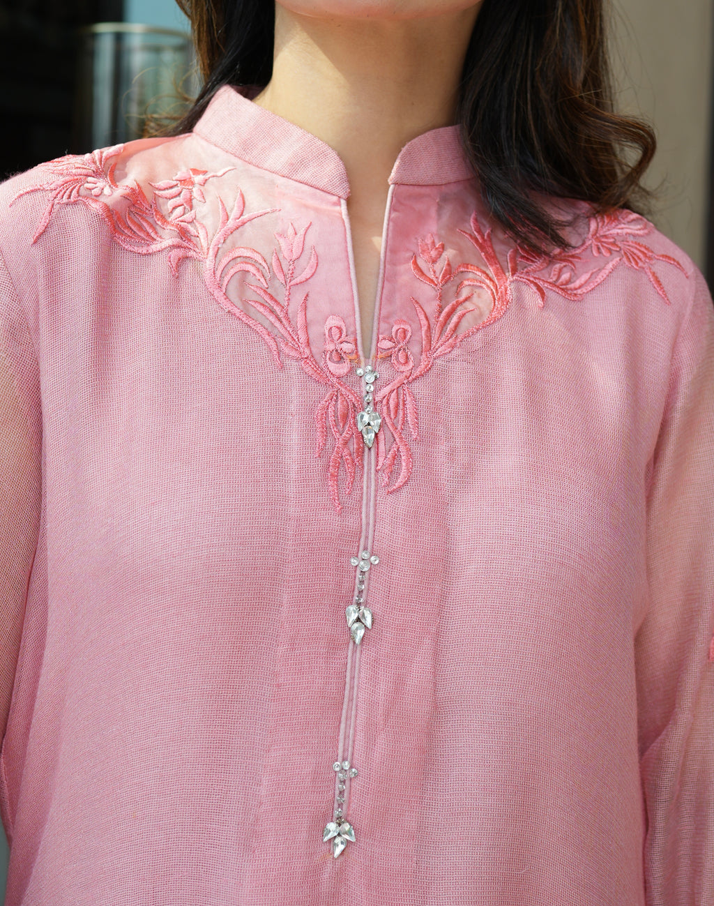 Pink Embellished Khaadi Net Set