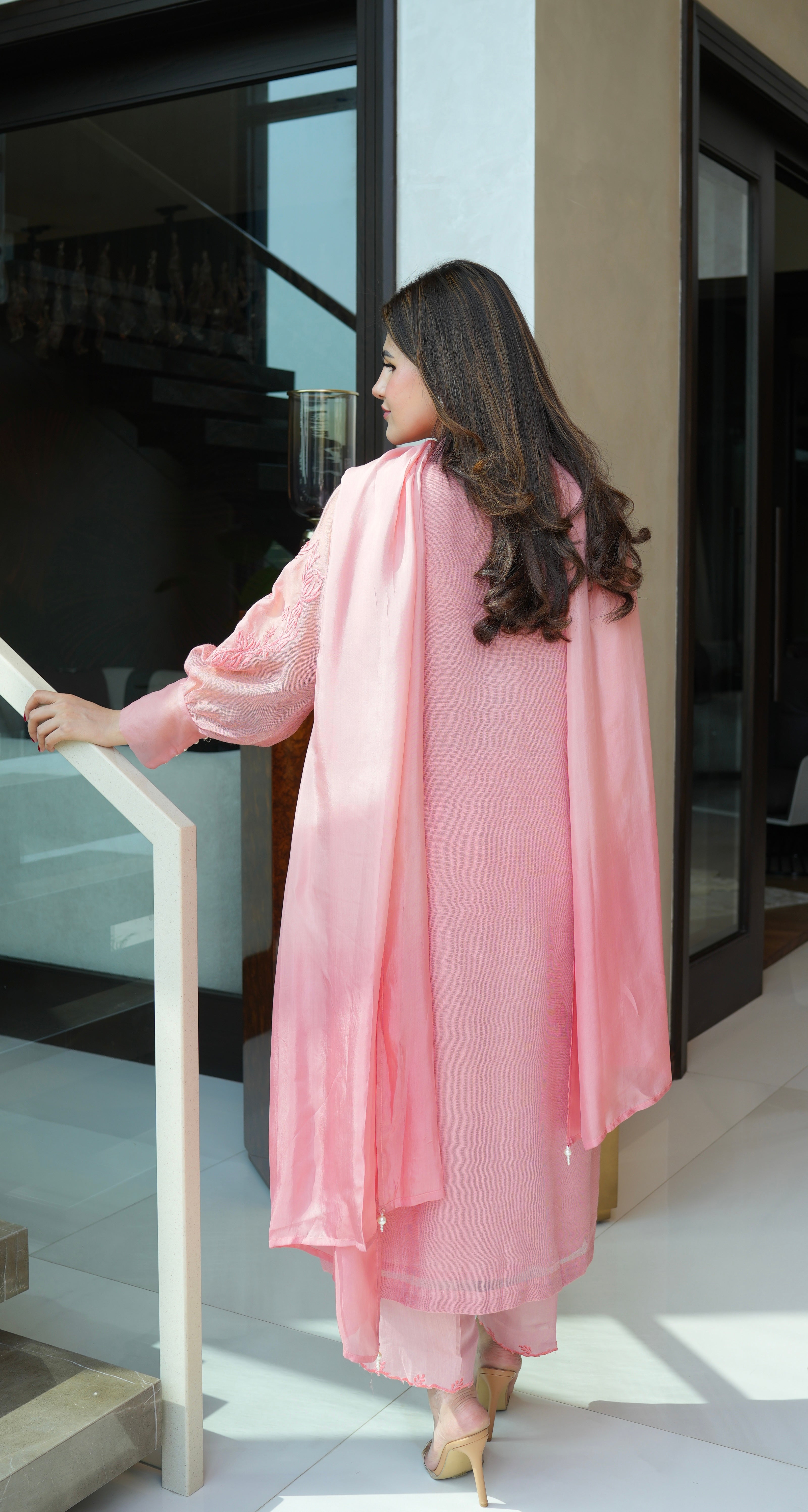 Pink Embellished Khaadi Net Set