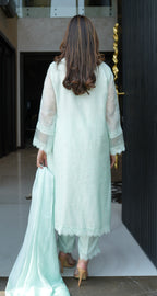 Coral Green Embroidered Khaadi Net Set