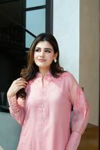 Pink Embellished Khaadi Net Set