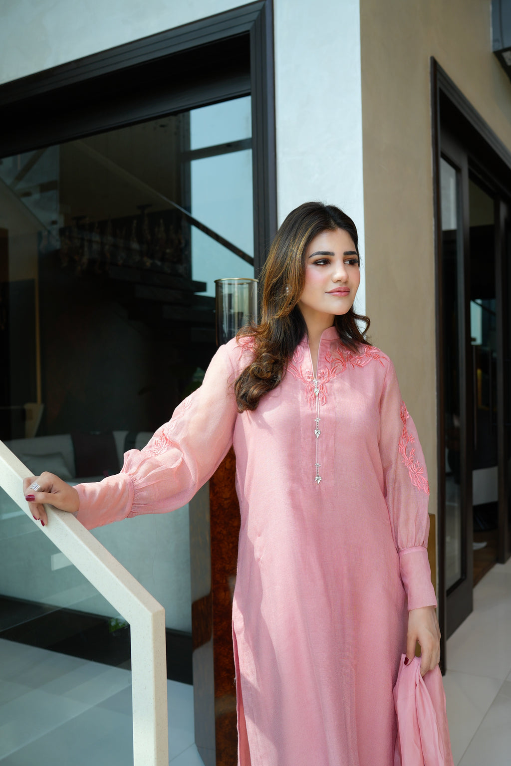 Pink Embellished Khaadi Net Set