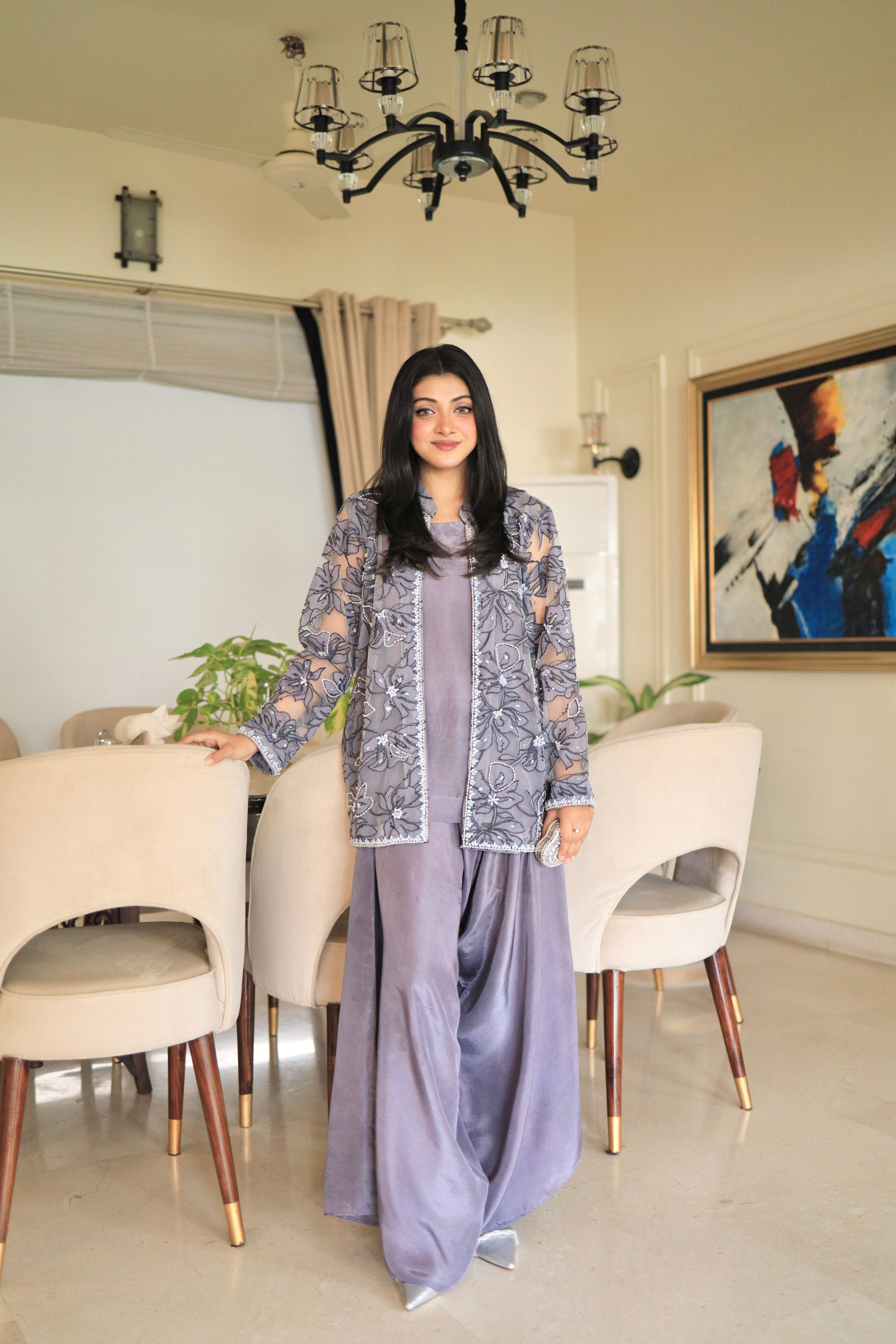 Silver Grey Floral Set