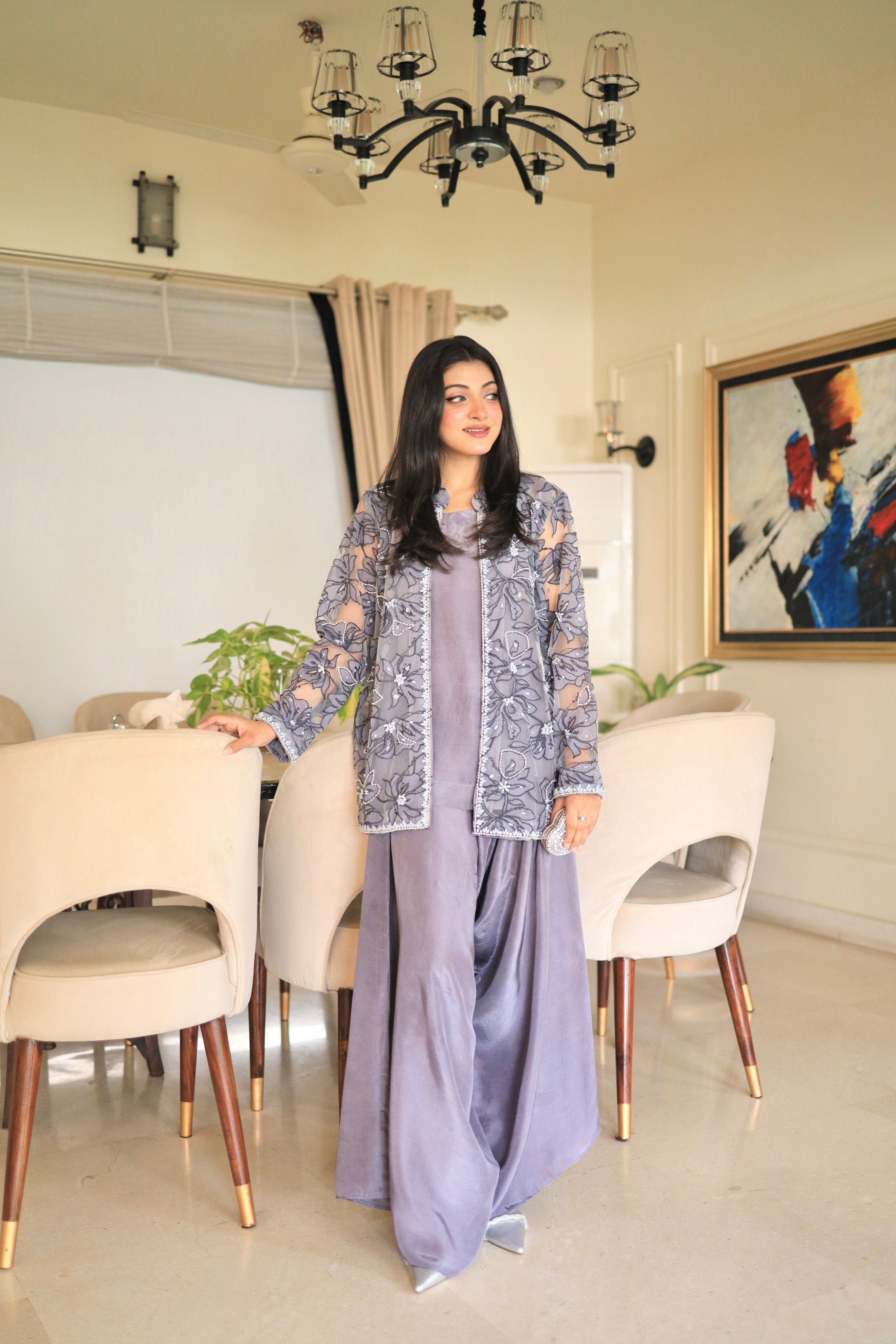 Silver Grey Floral Set