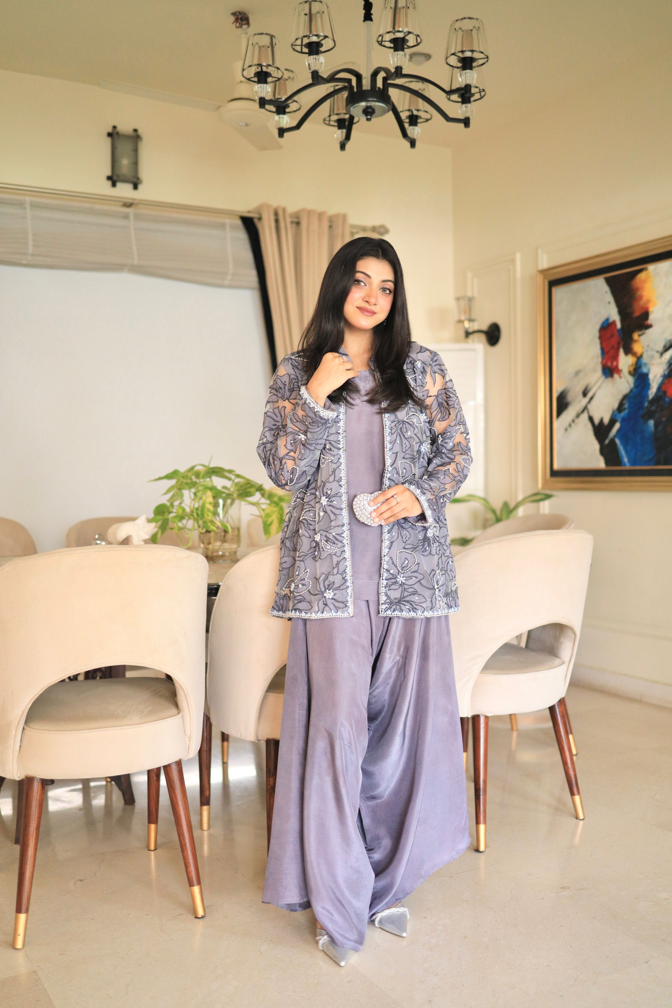 Silver Grey Floral Set
