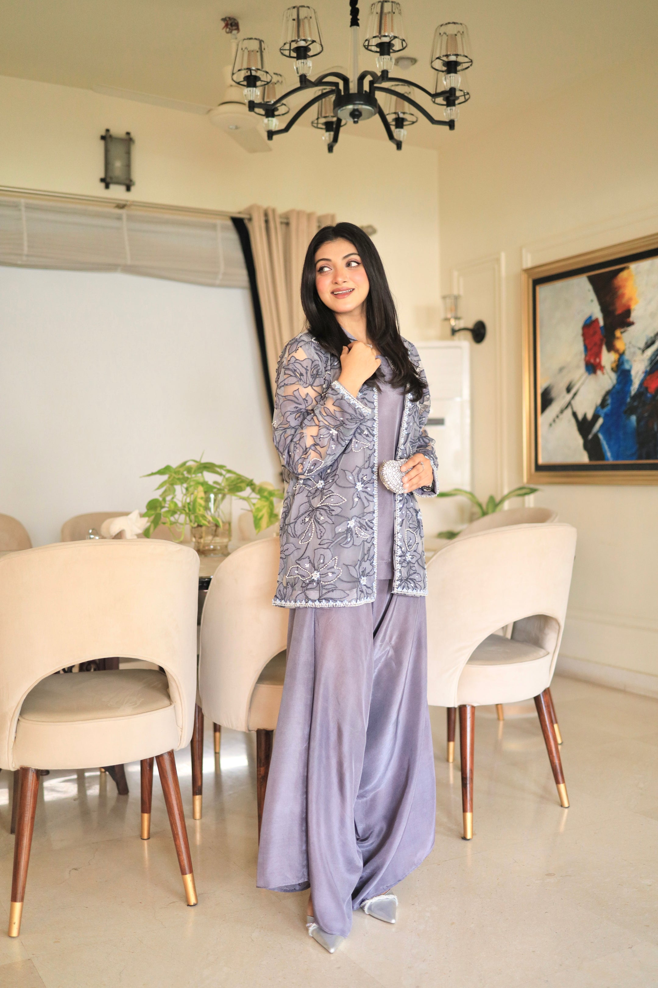 Silver Grey Floral Set