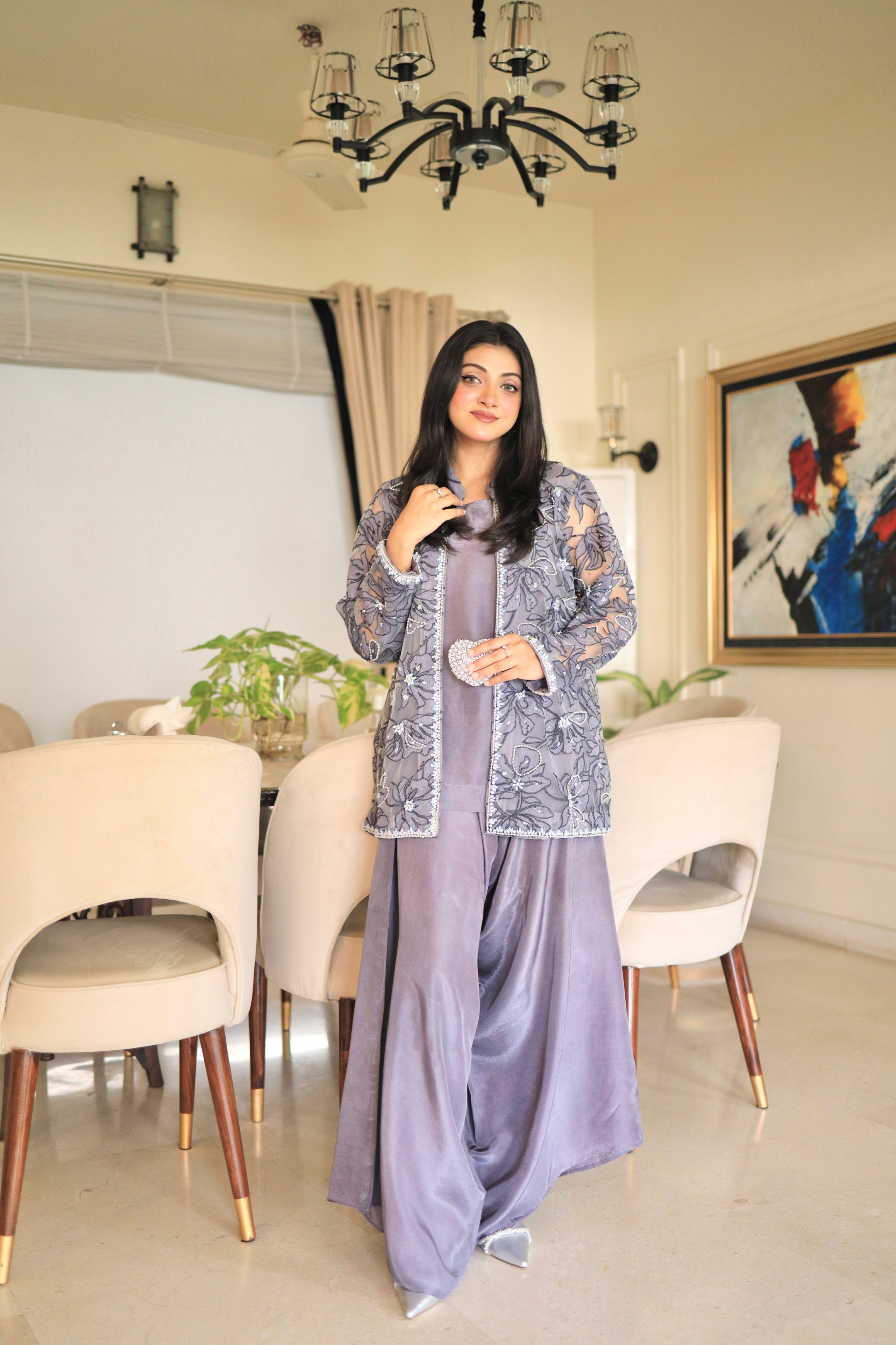 Silver Grey Floral Set