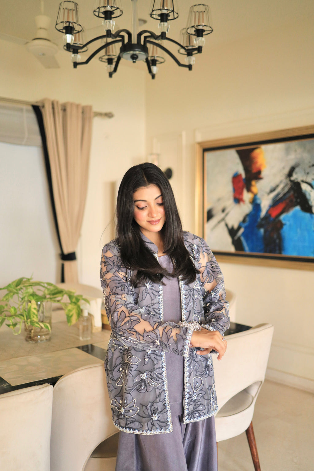Silver Grey Floral Set