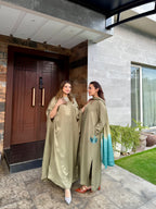 Olive Blue Embroidered Open Shirt Set