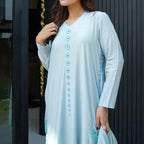 Blue Embellished Butter Silk Set