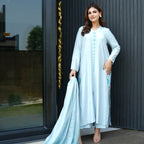 Blue Embellished Butter Silk Set